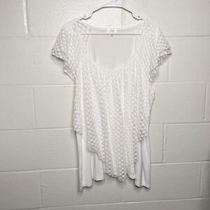 Shannon Ford New York Women Shirt Blouse Sz 3X White Short Sleeve Lace Overlay
